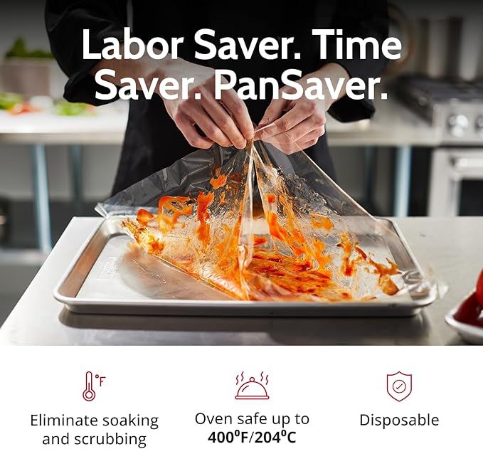 PanSaver Clear Pan Liners for Easy Clean Up - Disposable Buffet Pan Liners, Ovenable up to 400F (Third and Quarter Pan Medium and Deep Pan Liner - 19 x 14 IN)
