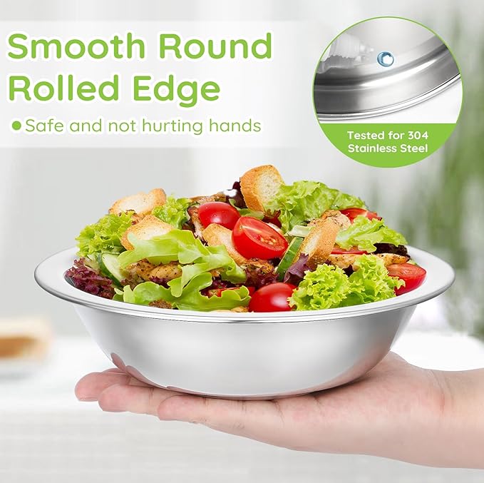 304(18/8) Stainless Steel Mixing Bowls for Kitchen, 8 Pack 7.8" 28.89 fl.oz Metal Mixing Bowls Set Stackable for Baking Serving Cooking Food Prep Storage Dishwasher Safe Lightweight