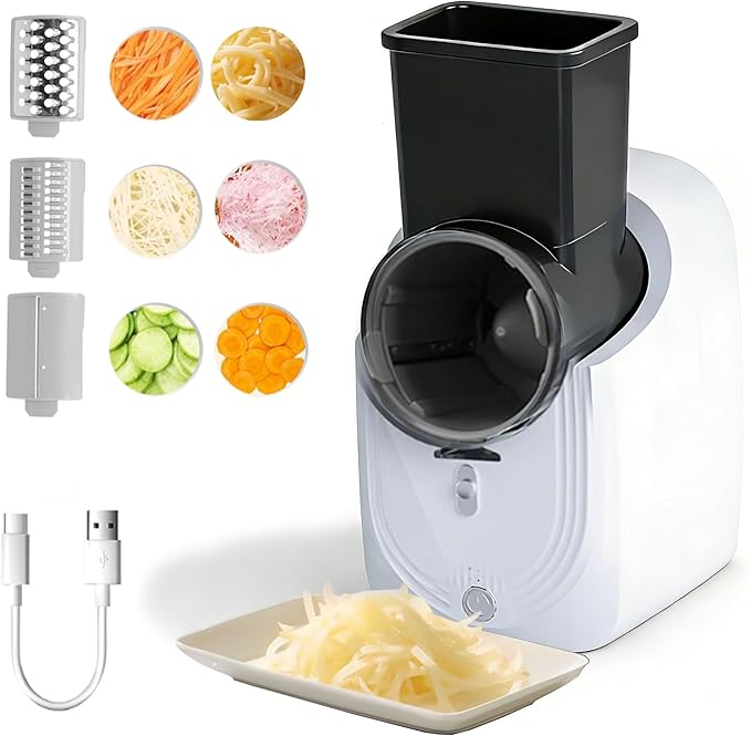 Cordless Electric Vegetable Slicer Chopper & Cheese Grater - Rechargeable Portable Salad Maker, Battery-Powered Electric Food Slicer for Home Kitchen Cucumber Carrots Cabbage