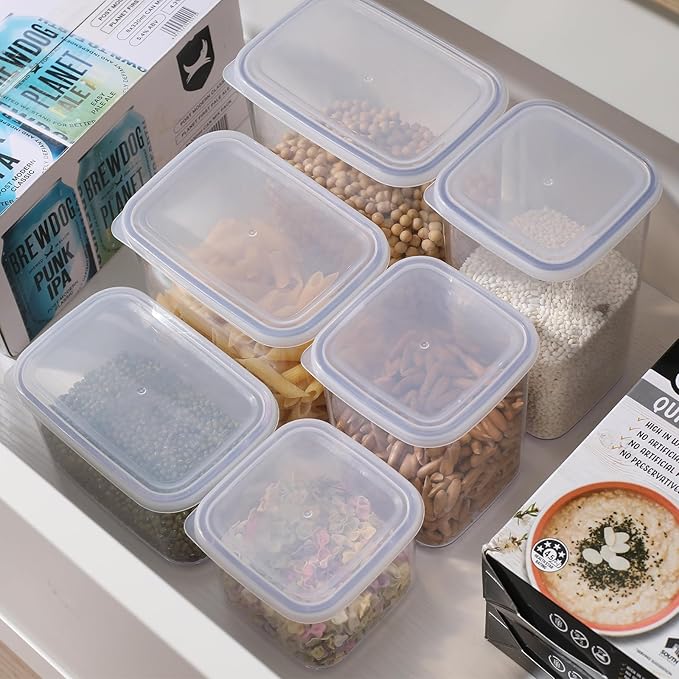 novelinks Clear Plastic Jars with Lids, Reusable Empty Square Storage Containers for Household and Kitchen Organizing (24 Pack Small)