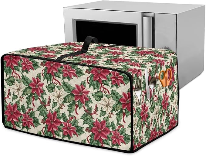 Air Fryer Toaster Oven Dust Cover Dustproof Convection Oven Cover with Side Pockets for Small Kitchen Appliances, L, 18.5 x 22.5 x 13 Inches, Poinsettia Flower Christmas Decor