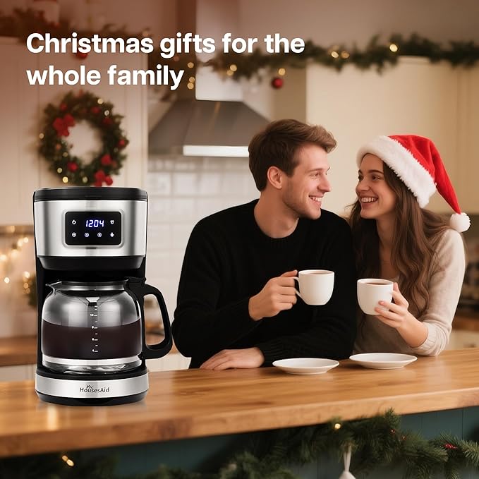 12 Cup Programmable Coffee Maker,Touchscreen Drip Coffee Maker-12 Cup Keep-Warm Function, Auto Shut-Off,Stainless Steel Construction,Permanent Filter,Ideal for Home and Office Use