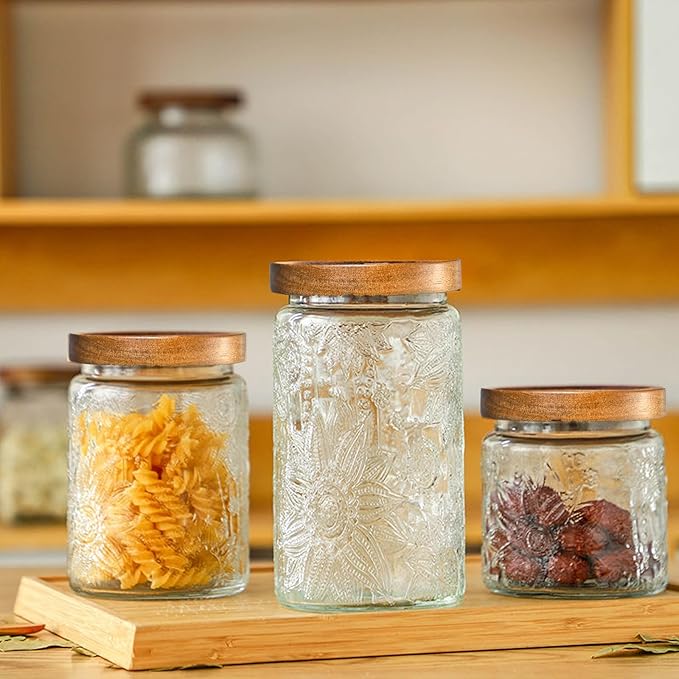 Adodeen 24oz Vintage Glass Canister With Lid Small Glass Jars Wide Mouth Mason Jars Airtight Coffee Canisters Kitchen Storage Containers For Sugar Tea Spice Flour Candy Cookie Cereal Cute Decorative