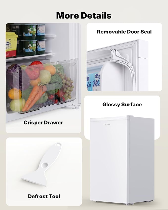 Upstreman 3.2 Cu.Ft Mini Fridge with Freezer, Single Door Mini Fridge, Dorm Fridge, Adjustable Thermostat, Mini Refrigerator for Dorm, Office, Bedroom, White-BR321