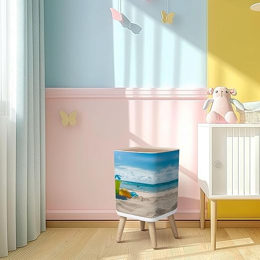 Small Trash Can with Lid Beach Toys Sand Wastebasket with Press Cover Dog Proof Garbage Can Waste Bin for Kitchen Bathroom Nursery 2.6 Gallon