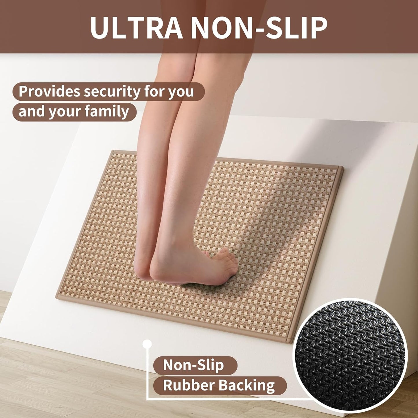 Long Kitchen Runner Rugs Kitchen Mat Non Slip Washable, Super Absorbent Soft Chenille Braided Kitchen Mats for Floor, Rubber Backing Kitchen Floor Sink Standing Mat, Easy Clean, Brown 24"x71"