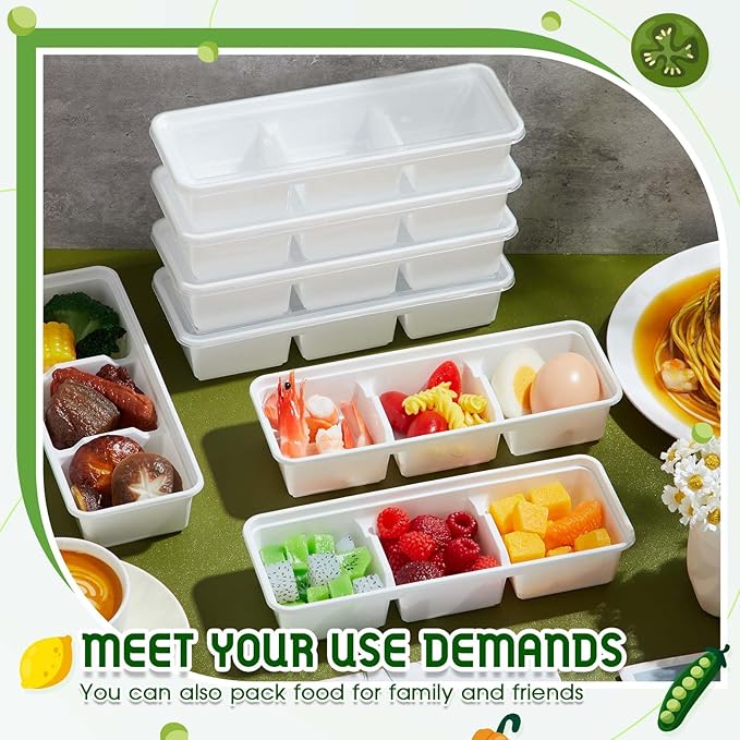 Hushee 25 Pack 17 oz Small Meal Prep Containers with 3 Compartments Snack Containers with Lid Disposable Plastic Bento Box Travel Lunch Food Boxes Stackable for Office Picnic (White)