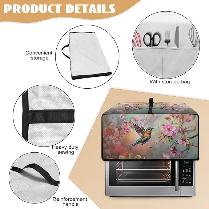 Air Fryer Toaster Oven Dust Cover Protective Microwave Oven Cover Small Appliance Protector Decorations Kitchen Accessories, M, Hummingbird Pink Flower