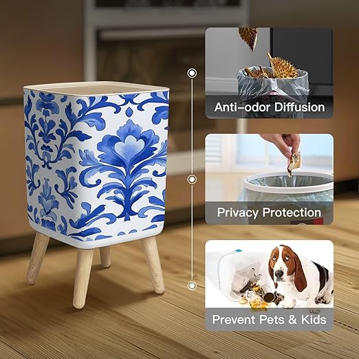 Small Trash Can with Lid Seamless vintage ornamental watercolor paint pattern for fabric Wastebasket with Press Cover Dog Proof Garbage Can Waste Bin for Kitchen Bathroom Nursery 2.6 Gallon