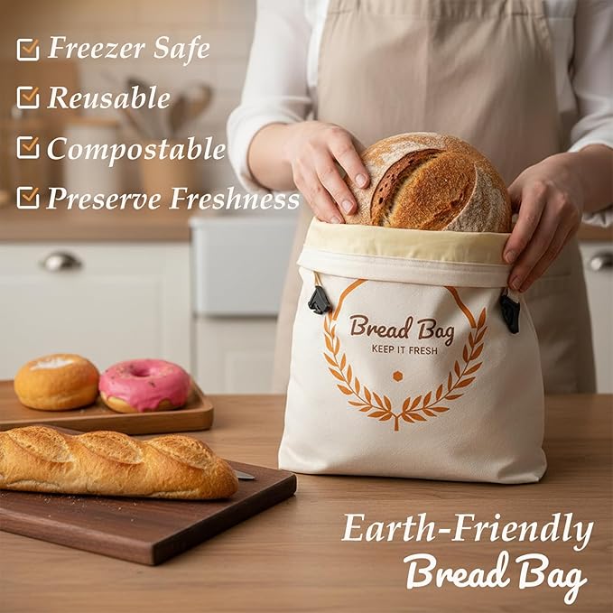 PIPI&TITI Reusable Beeswax Bread Bag for Homemade Bread,XL Sourdough Bread Bag (2-packs),17x12.6 inches Food Storage,Portable Cotton and Beeswax Bag,Freezer-Friendly