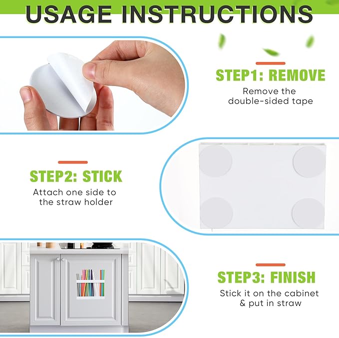 Qinyoung Acrylic Straw Holder for Cabinet Door with Double Sided Adhesive Tape Reusable Straw Organizer Tumbler Storage Kitchen Accessories Container for Counter Cupboard(Classic,Large,White)