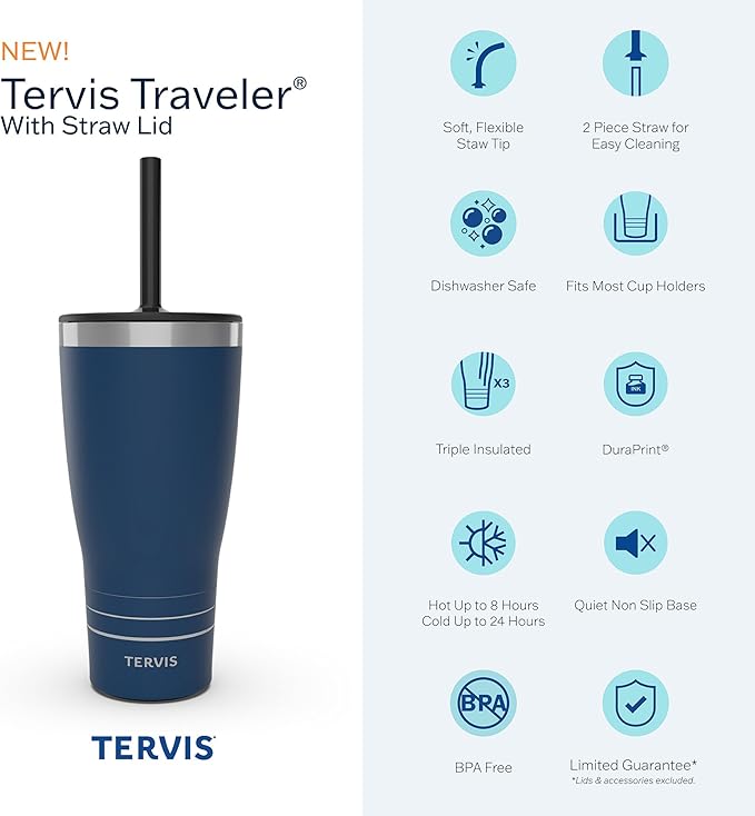 Tervis Traveler Coast Guard USCG Logo Triple Walled Insulated Tumbler Travel Cup Keeps Drinks Cold & Hot, 30oz - with Straw Lid, Stainless Steel
