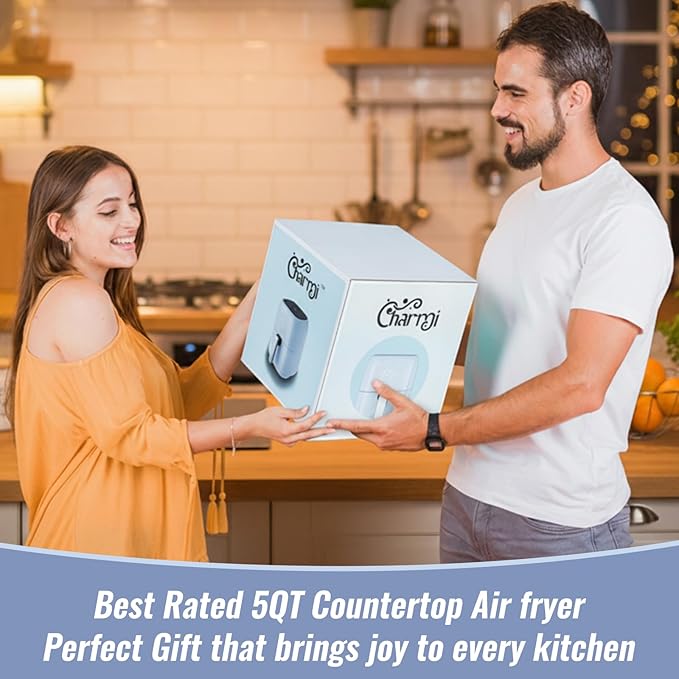 Charmi 5QT Air Fryer – Beautiful Retro Design, Stylish Countertop Look, Safe Auto Shutoff, Digital Touchscreen, 8 Cooking Presets, Digital Recipes Included (Pastel Blue)