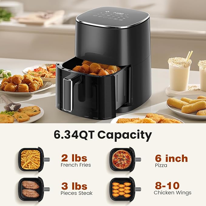 Air Fryer, 6QT Square Airfryer with Visual Window, 400°F Fast Heating Air Fryers Oven with Timer, Auto-Off, Non Toxic & Non Stick, Multiple 12 Modes for Roast, Bake, Dehydrate, Fry, Reheat
