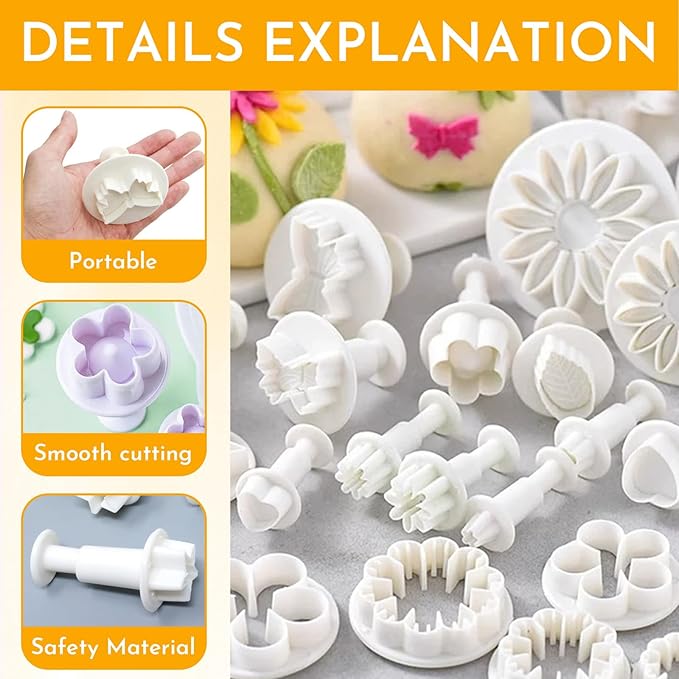 33Pcs White Flower Plunger Cookie Cutter DIY Blossom Flower Cake Fondant Mold Plastic Cake Decorating Tools Baking Accessories Cookie Cutters For Baking Plastic(10styles)