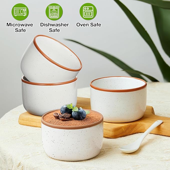 Ramekins Set of 6, 8 oz Creme Brulee Ramekins Oven Safe, Porcelain Ramekin Bowls, Mini Cheesecake Pans, Small Baking Dish, Dipping Sauce Bowls, Ramekin for Baking Souffle, Ice Cream - Vanilla White