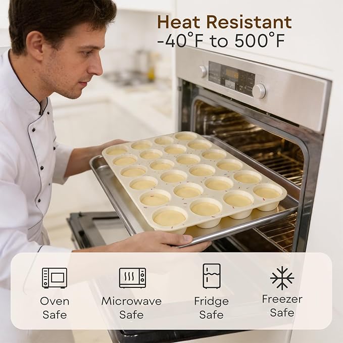 Silicone Muffin Pans for Baking Nonstick 2 Pcs, 24 Cup Mini Cupcake Pan, Food-Grade Silicone Baking Molds for Cupcakes, Freezer, White