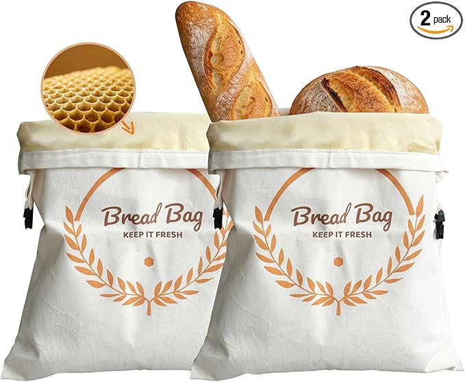 PIPI&TITI Reusable Beeswax Bread Bag for Homemade Bread,XL Sourdough Bread Bag (2-packs),17x12.6 inches Food Storage,Portable Cotton and Beeswax Bag,Freezer-Friendly