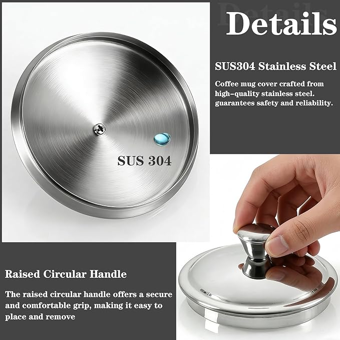 3.9Inch Universal Drink Covers, Stainless Steel Cover for Drinks, Coffee Mug Lid, Metal Travel Tumblers Mug Lid Replacement