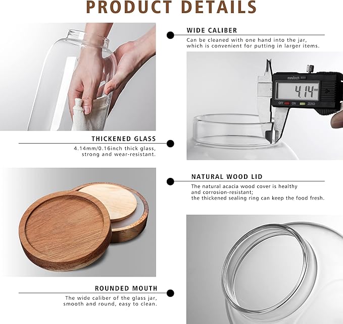 MOLFUJ 1200ML 40FL Oz Glass Storage Container with Wood Lid Large Decorative Organizer Bottle Canister Pantry Jar with Air Tight Wooden Lid for Food Coffee Candy Cereal Rice Flour Pop Spaghetti