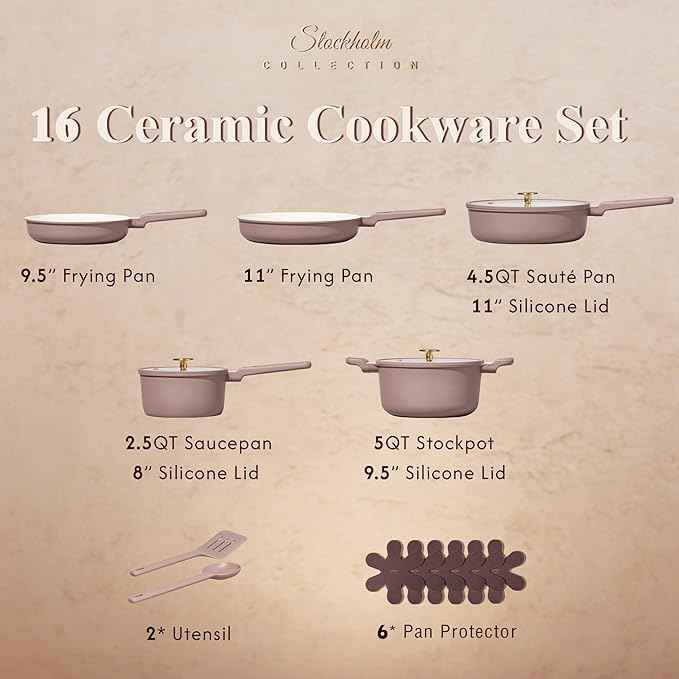 CAROTE Ceramic Cookware Set, Pots and Pans Set Non stick, 16-Piece Induction Cookware, Non toxic Healthy Non Stick Kitchen Cooking Set, with Frying Pans Set,Large Capacity Soup Pot