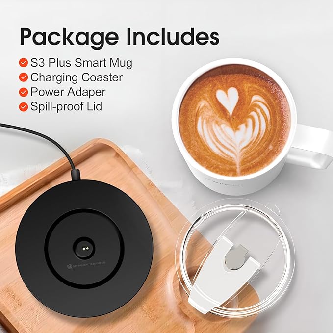 Vsitoo S3 Plus 14oz Heated Coffee Mug - Temperature Control Smart Mug with Mug Warmer, Auto-Sensing AI Heats Drinks to 120-150°F Hands-Free.Ideal for Home/Office/Gifts，White
