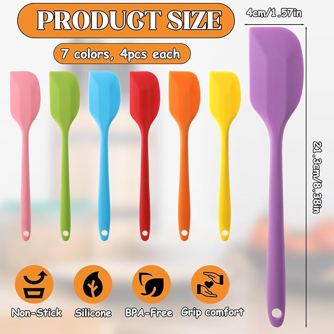 28 Pcs Mini Silicone Spatulas Bulk 8.3 Inch Small Rubber Spatula Non-stick Spatulas Set Flexible Heat Resistant Scrapers for Kitchen Cooking Baking Mixing