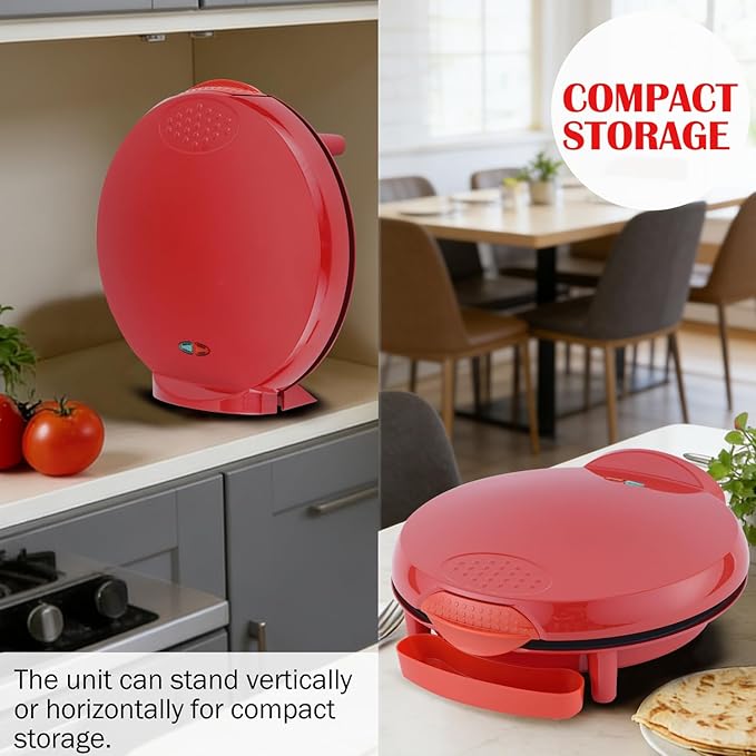 Vivicreate Electric Quesadilla Maker 10 Inch, 6-Wedge Quesadilla Press with Extra Stuffing Latch, Nonstick Plates, Easy Slice Tortilla Maker with Indicator Lights, Snack Maker Red