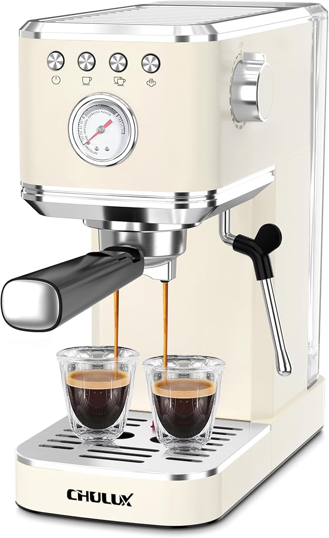 CHULUX Slim Espresso Machine with Milk Frother, 20 Bar Professional Italian Pump Espresso Coffee Machine for Home Cappuccino & Latte Maker, Stainless Steel, Creamy
