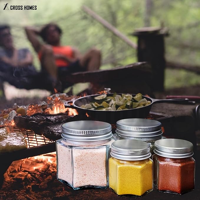20 Pack Magnetic Spice Jars Large 4 oz Refrigerator Hexagon Glass Spice Jars Magnetic Lids Shaker Spice Labels Magnet Glass Spice Containers for RV Travel Trailer Kitchen Fridge Cabinet Wall mount