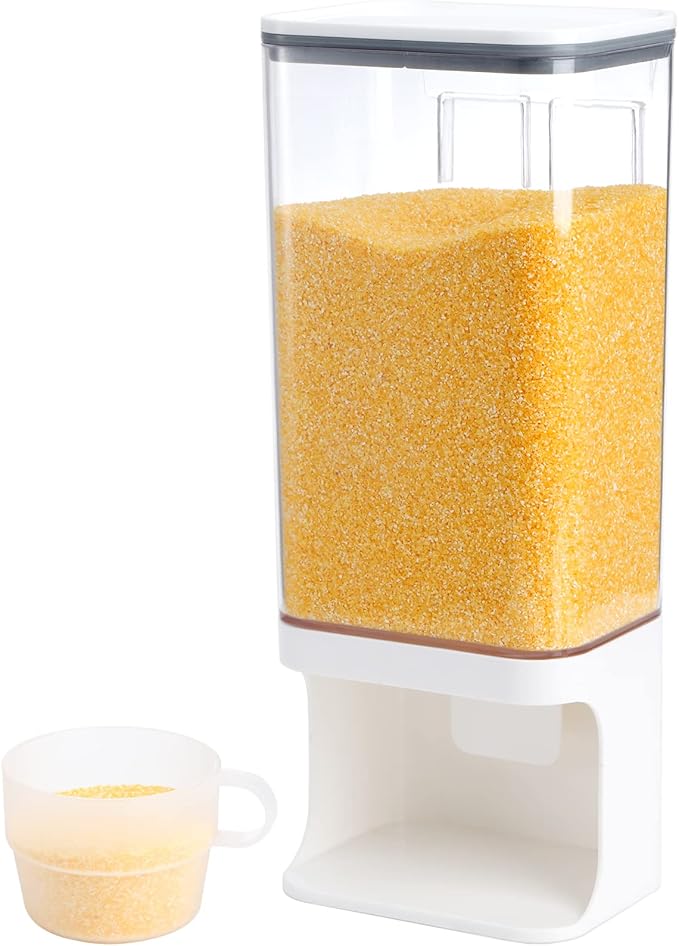 AVLA Rice Dispenser, Wall-Mounted Laundry Detergent Container, Cereal Dry Food Storage Bucket with Measuring Cup, Kitchen Grain Organizer with Lid, BPA-Free, for Beans, Laundry Scent Bead, Pet Food