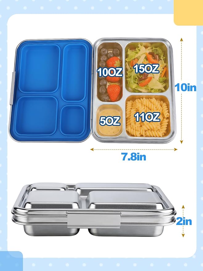 Alphatool 41oz Large Stainless Steel Lunch Box for Big Kids & Teenager- 4 Compartments, Bento Box for School Office, Dishwasher Safe