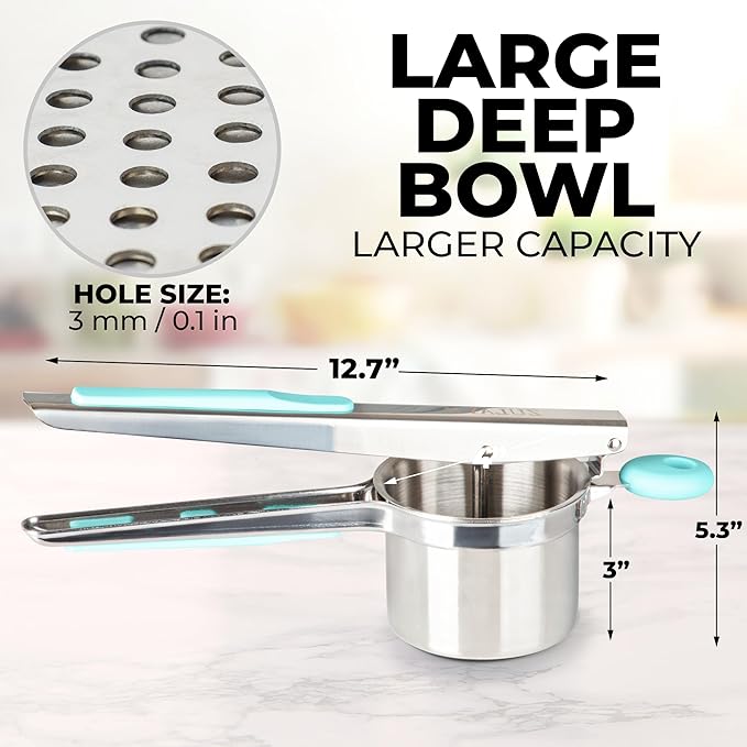 Zulay Kitchen Premium Large 15oz Potato Ricer, Heavy Duty Professional Stainless Steel Potato Masher and Ricer Kitchen Tool, Press and Mash Kitchen Gadget - Turquoise