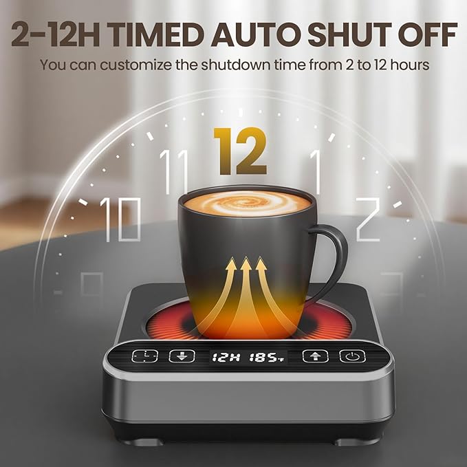 Smart Mug Warmer with Infrared Sensor, Coffee Mug Warmer for Desk, 6 Temp Settings & 12H Timer Coffee Cup Warmer with Auto On/Off, Electric Beverage Warmer for Office & Home, Coffee Lover Gift