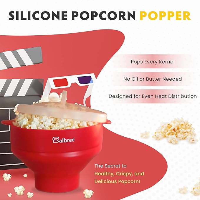 The Original Salbree Microwave Popcorn Popper Machine, Silicone Popcorn Maker, Collapsible Microwavable Bowl - Hot Air Popper - No Oil Required - The Most Colors Available (Turquoise)