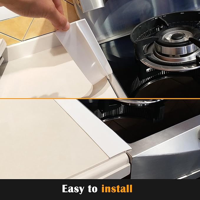 Silicone Stove Counter Gap Cover by Kindga, 21" Easy Clean Gap Filler Sealing Spills Between Kitchen Counter, Appliances,Stovetop, Oven, Washing Machine, Washer, Dryer Set of 2 (White)