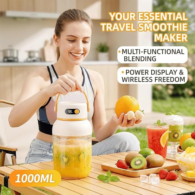 Portable Electric Juicer Cup with Zero Cord Hassle, USB-C Rechargeable Electric Blender with 18000 RPM Motor, Portable Wireless Juicer Cup for Home, Gym, Office and Outdoor (1200ml 1pc)