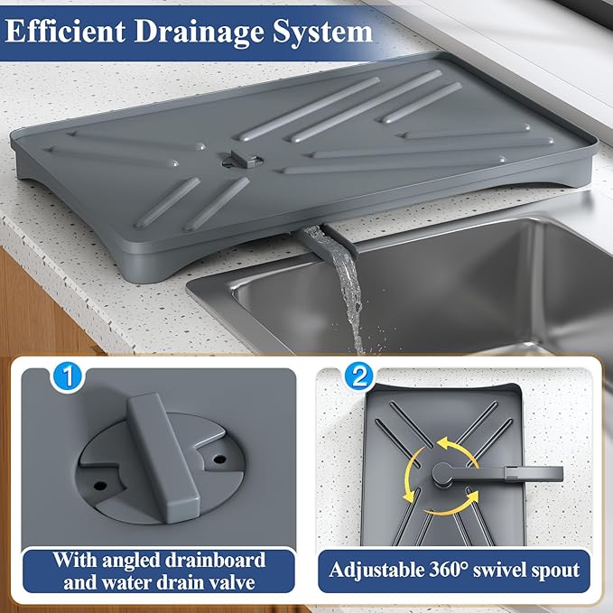 SNTD Dish Drying Rack for Kitchen Counter - Stainless Steel Dish Rack with Drainboard, Large Dish Drainer with Utensil Holder for Sink, Silver