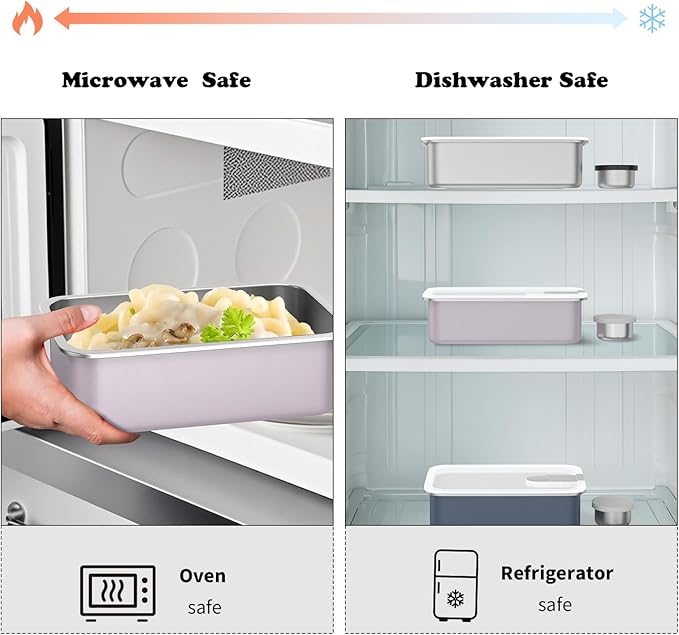 Bakpoco Stainless Steel Bento Lunch Box for Kids, 33oz Leak-Proof Lunch Box Containers, Microwave-Safe, with Adjustable Divider, Convenient Metal Lunchbox for School, Travel