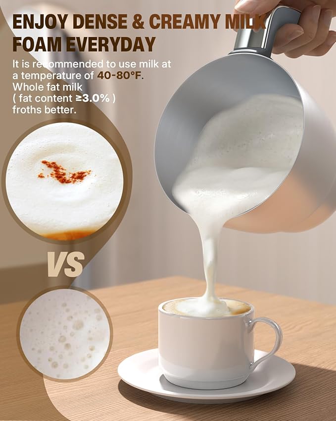 Milk Frother and Steamer, 6 in 1 Electric Foam Maker for Coffee, 16.9oz/500ml Milk Warmer for Latte, Macchiato, Cappuccino, Hot Chocolate Maker, Dishwasher Safe (White)