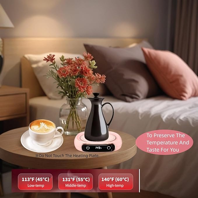 Coffee Mug Warmer For Desk,Multi-purpose Cup Warmer For All Bottles&Cups,Fast Heating Mug Warmer For Tea &Coffee With 3 Temp Settings, Portable Bottle Warmer For Breastmilk, 8 Hours Auto Shut Off,Pink