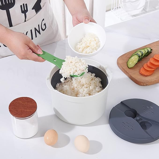 Microwave Rice Cooker Steamer, Microwave Rice Cooker 2 Cup, Microwave Pasta Cooker with Strainer, 2 L Microwave Cookware Set for Rice, Pasta, Vegetables, Quinoa, Oatmeal, Ramen Non stick (green)