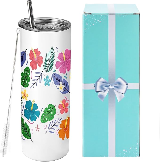 Joyclub 1 Pack Sublimation Tumbler 20 oz Bulk Blank Tumblers Skinny Straight Flat Bottom Cups White with Lid and Straw