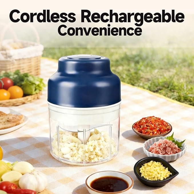 Electric Garlic Chopper Mini, Upgraded Rechargeable Veggie Chopper With Storage and Cover, One-Touch Food Processor with 4 Stainless Steel Blades for Onion Meat Chili Ginger (Green, 250ml)