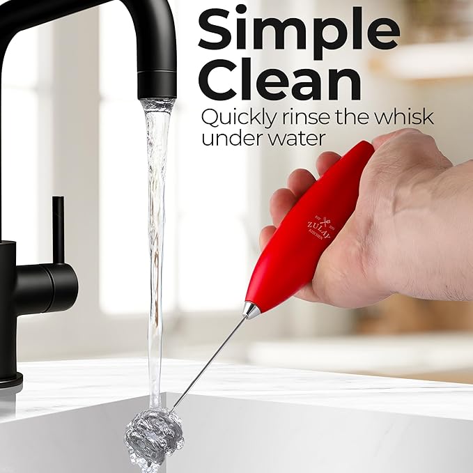 Zulay Kitchen Patented Tornado Triple Whisk Milk Frother with 4 Duracell Batteries – Handheld Foam Maker for Coffee, Lattes, Matcha & Hot Chocolate – Rich, Creamy Froth in Seconds - Cardinal Red