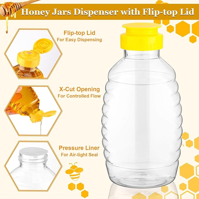Tanlade 72 Pcs Honey Bottles Bulk 8 Oz Plastic Clear Squeeze Honey Jars Empty Container Refillable Dispenser Jam Bottle with Flip Top Lid for Storing and Dispensing