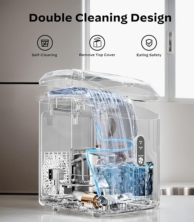 Nugget Ice Makers Countertop, Pellet Ice Machine with Self-Cleaning Function, Nugget Ice Machine Produces 33 lbs of Chewable Ice in 24 Hours, Sonic Ice Maker Perfect for Home Kitchens Party Camping