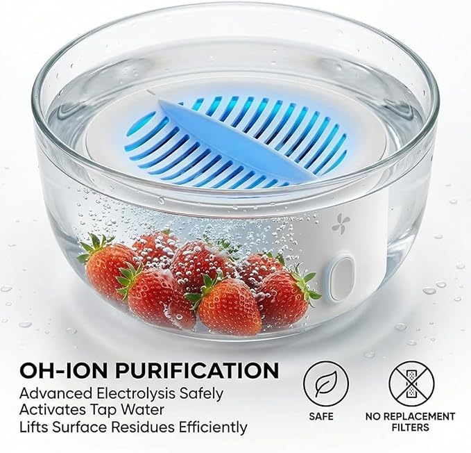 Genuine Premium Produce Cleaner, Fruit & Vegetable Cleaner Device, with Microbubble Electrolysis, Produce Machine-5-Min Auto Cleaning, Waterproof Food Purifier for Fruits, Vegetable (3PCS)