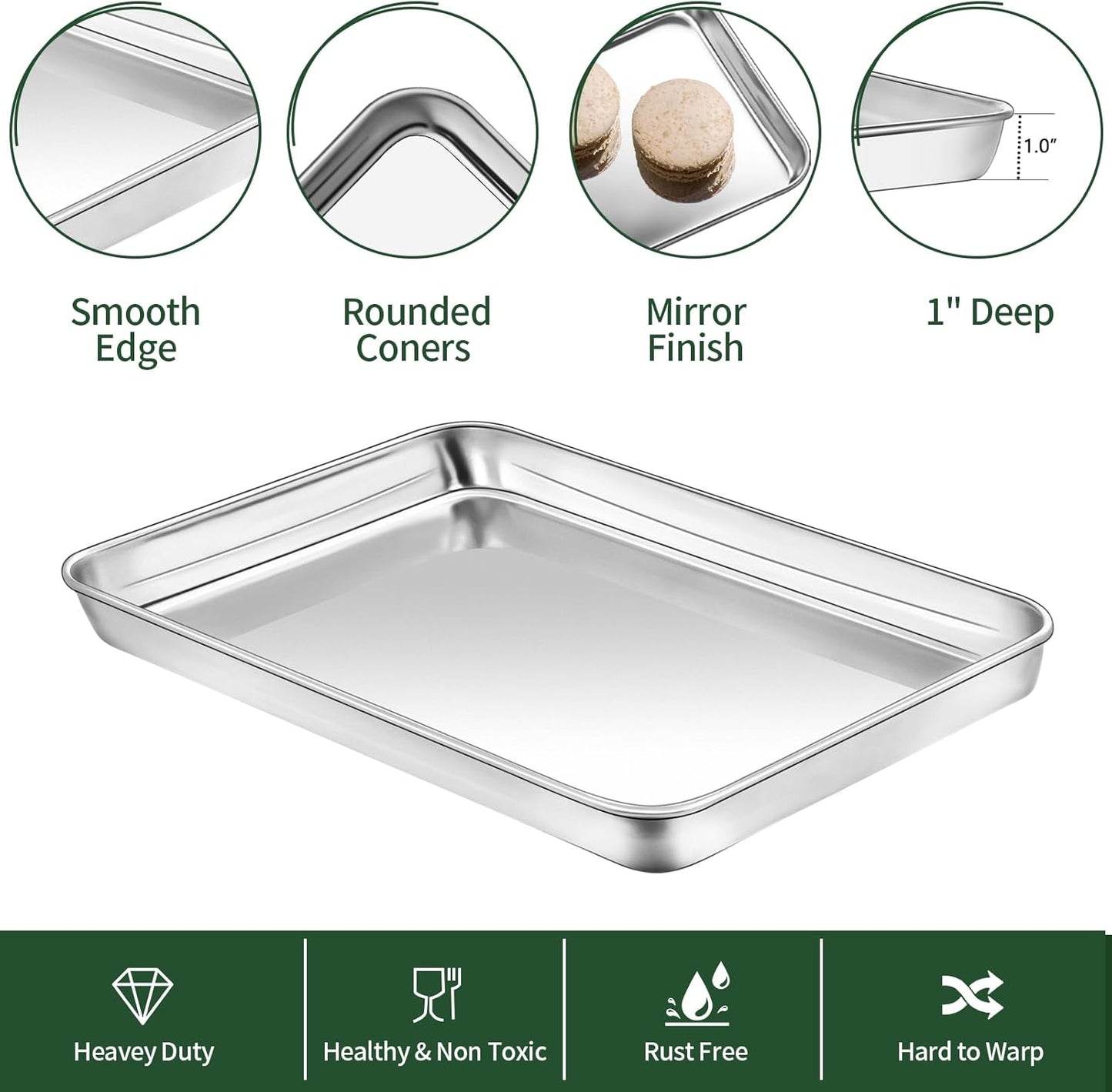 Small Baking Sheet with Cooling Rack Set [2 Baking Pans + 2 Wire Racks], CEKEE Stainless Steel Cookie Sheets for Baking, Heavy Duty & Dishwasher Safe Baking Sheets for Oven, Size 9 x 7 x 1 Inch