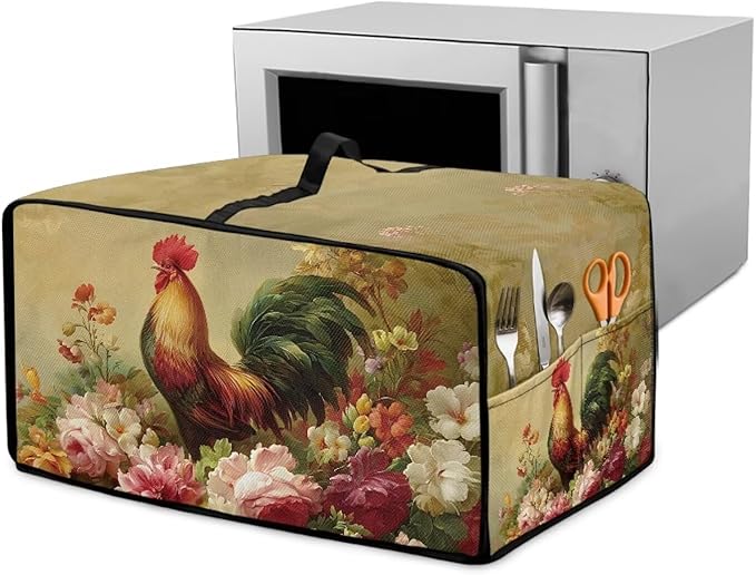 Air Fryer Toaster Oven Dust Cover Dust Protection Countertop Convection Oven Cover Stain-resistant Kitchen Appliance Protector, L, Chicken Rooster Vintage Floral